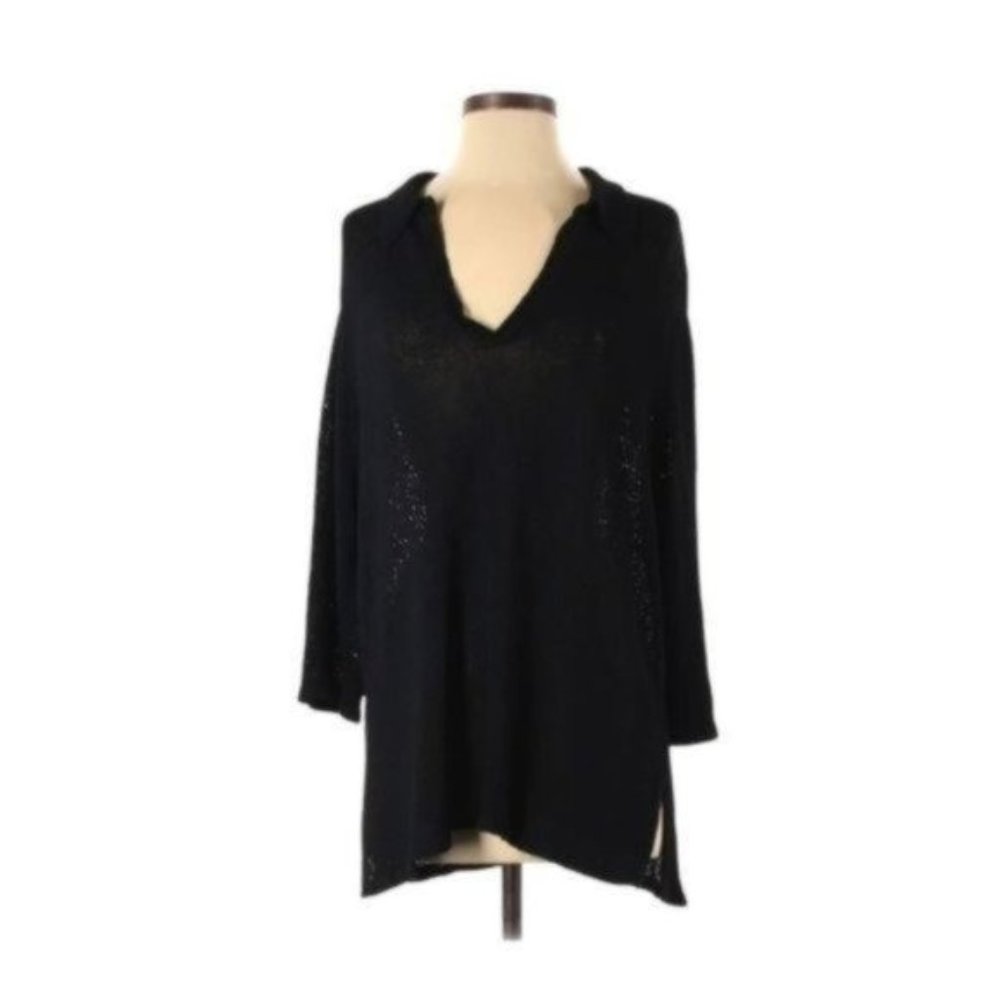 Margaret O'Leary Pullover Sweater Black Collar Viscose Knit Tunic size 2